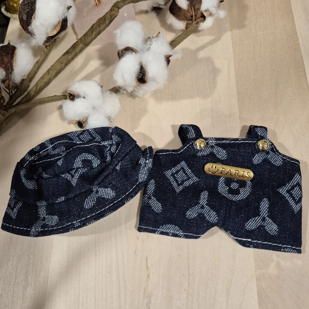 🎊🎊NEW🎊🎊 ADORABLE!! LABUBU Clover Overalls And Hat In DARK BLUE DENIM ONLY